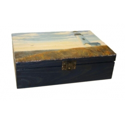 Pudełko ozdobne drewniane ręcznie malowane LATARNIA MORSKA